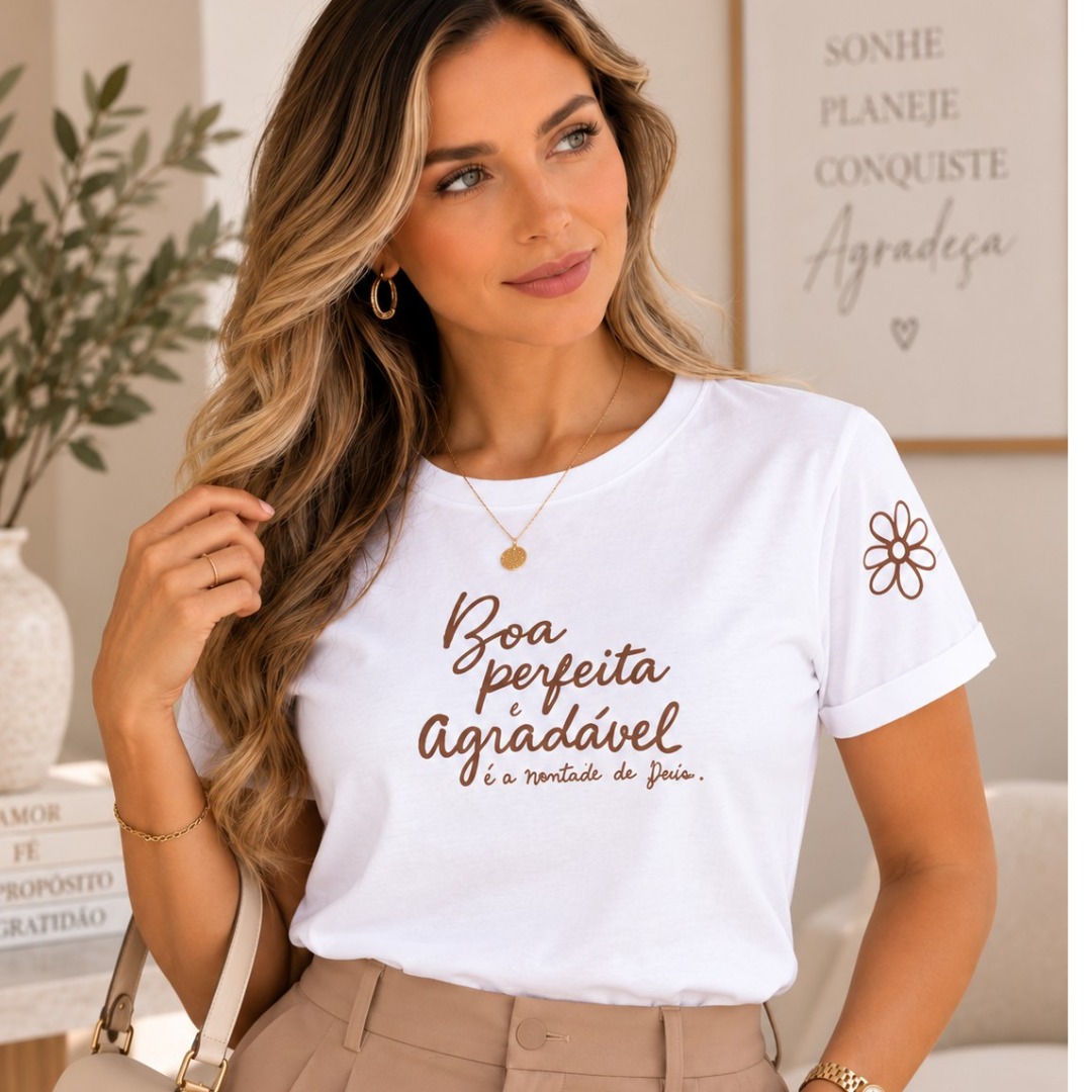 Camiseta- Feminina- Boa, perfeita e agradável - branca