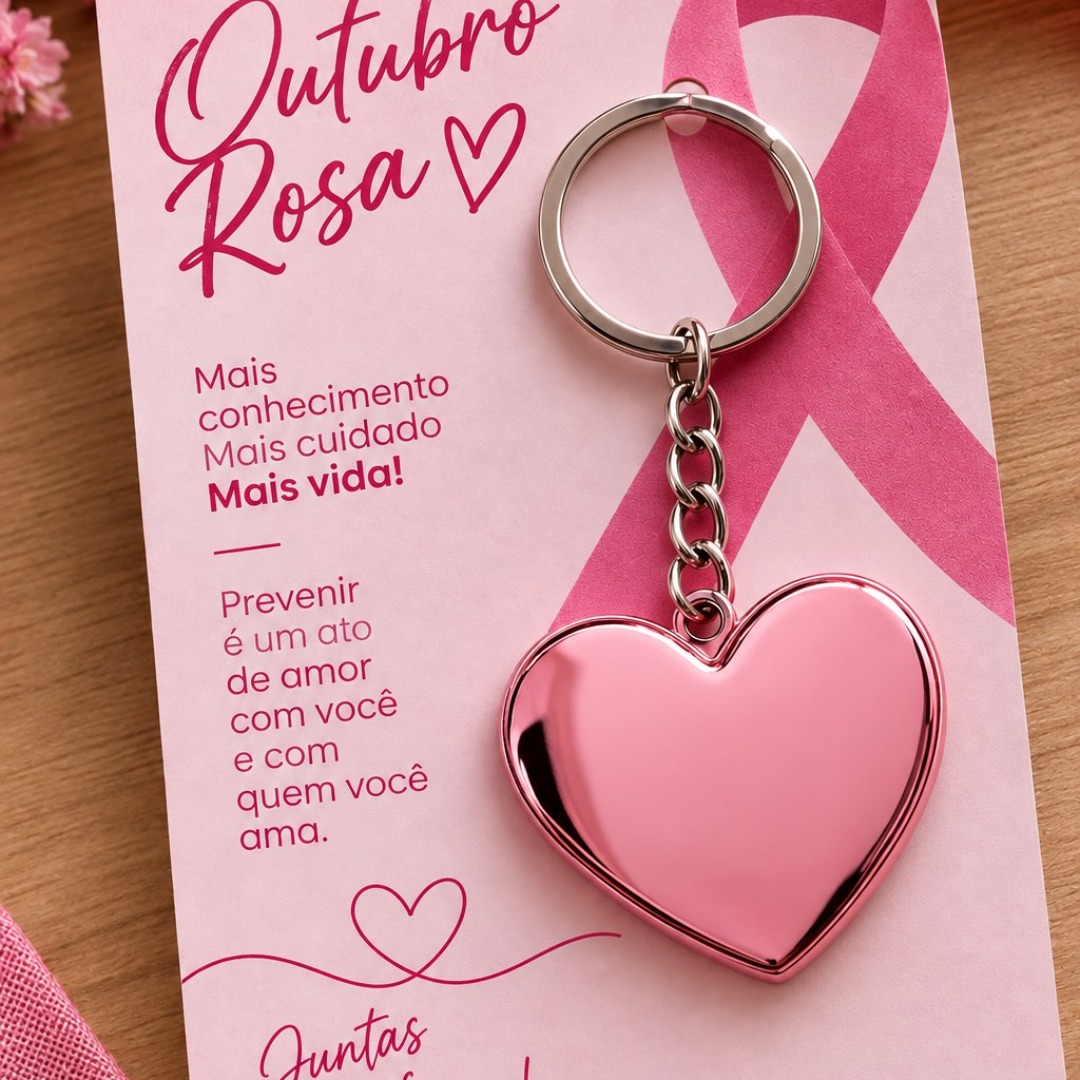 Chaveiro coração acrílico espelhado rosa
