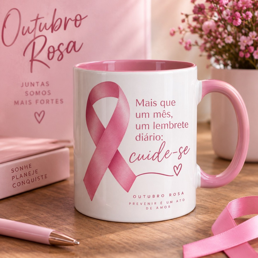 Caneca cerâmica Outubro Rosa